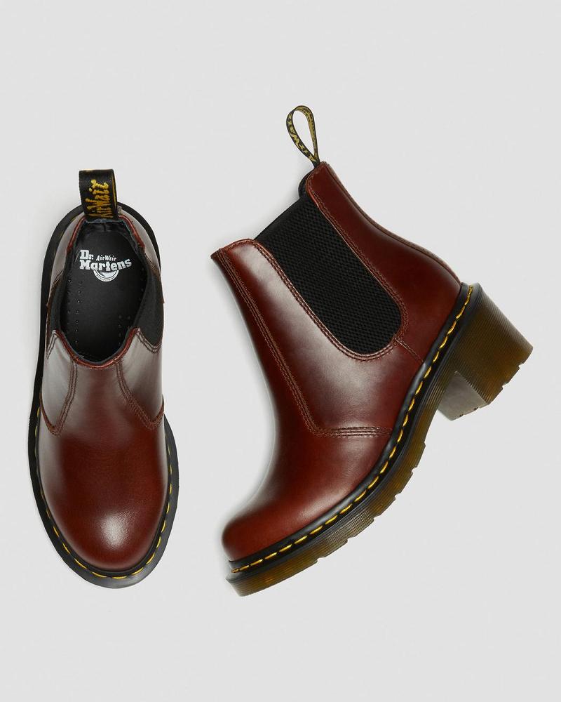 Women's Dr Martens Cadence Leather Heeled Chelsea Boots Brown | AU 122XYU